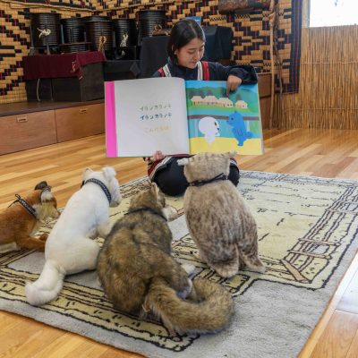 絵本の読み聞かせをする女性